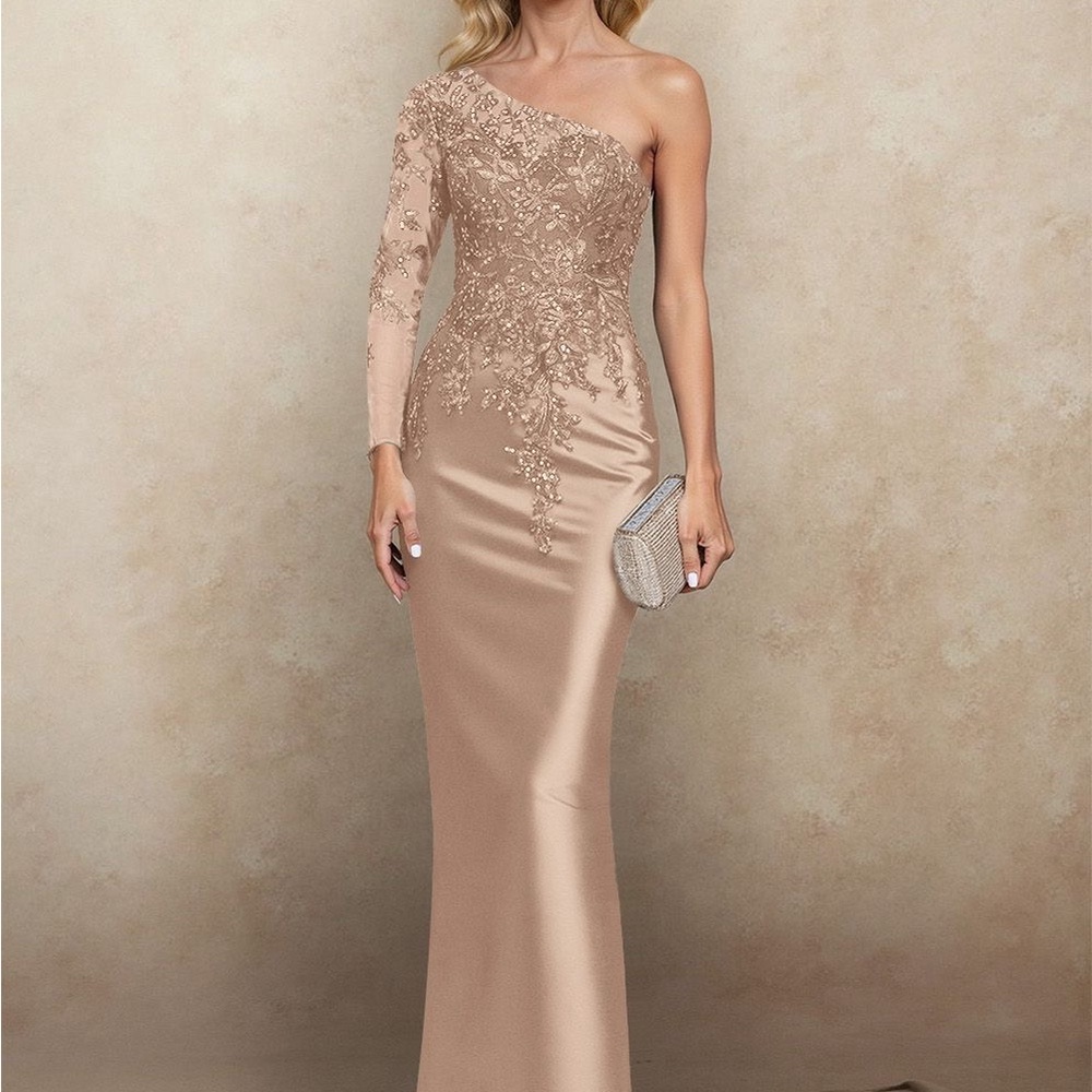 Chic Rose Gold Floral Long Sleeve Dress